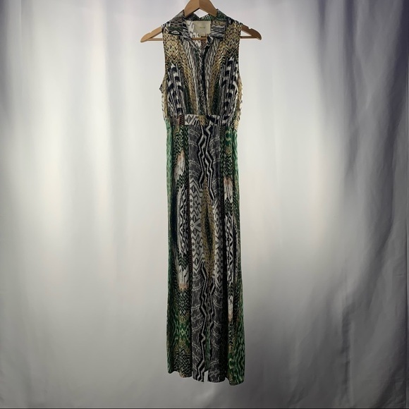 Maeve Silk Collared Sleeveless Print Dress in‎ Peacock Size Extra Small - Picture 1 of 4